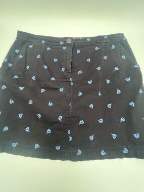 Karen Scott Black Navy Blue Sailboat Print Skort shorts under skirt Nautical 14